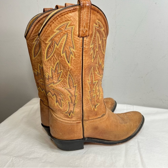Old West tan brown leather womens cowboy cowgirl boots size 8 - Picture 8 of 12